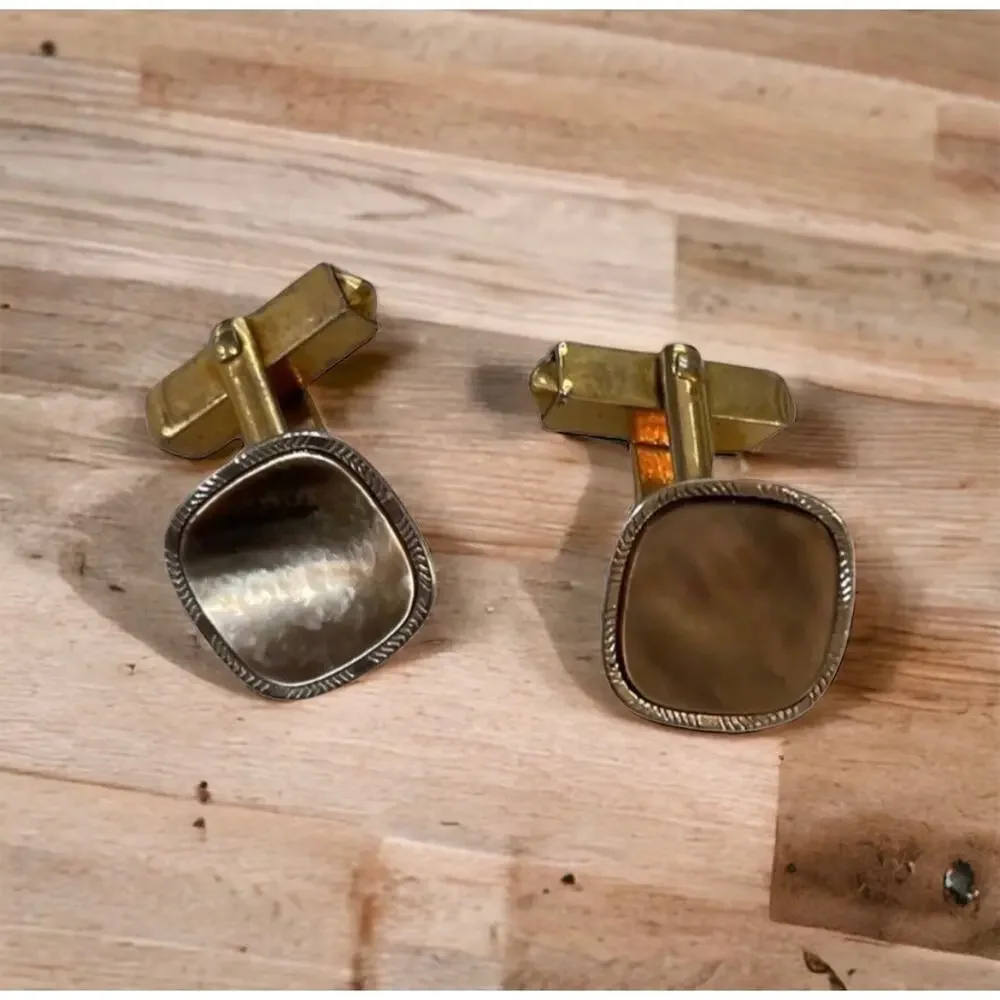 Vintage SWANK Cufflinks Mens Gold Plated Abalone Studs 50s‎ Grandpa Luxury